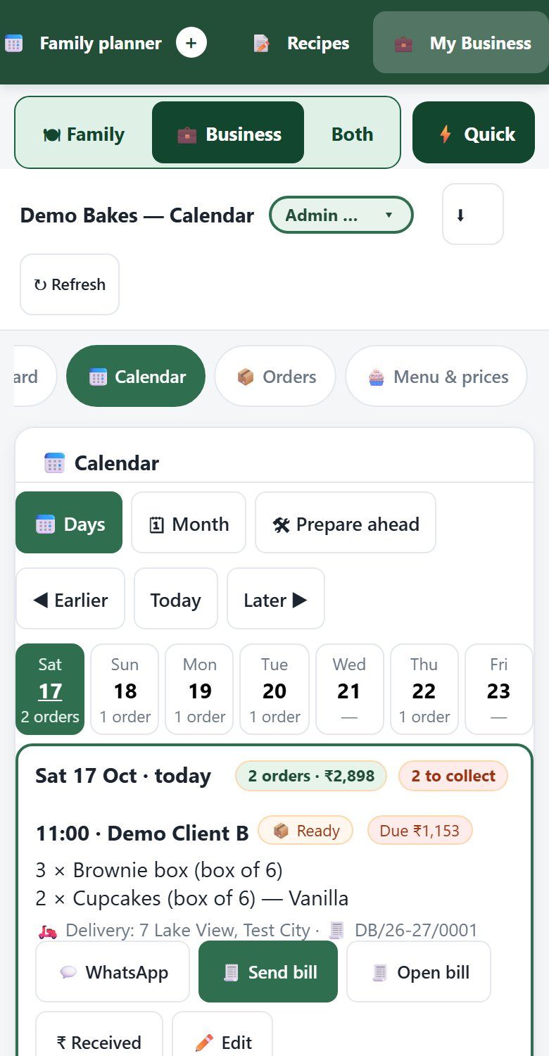ClanBite business calendar