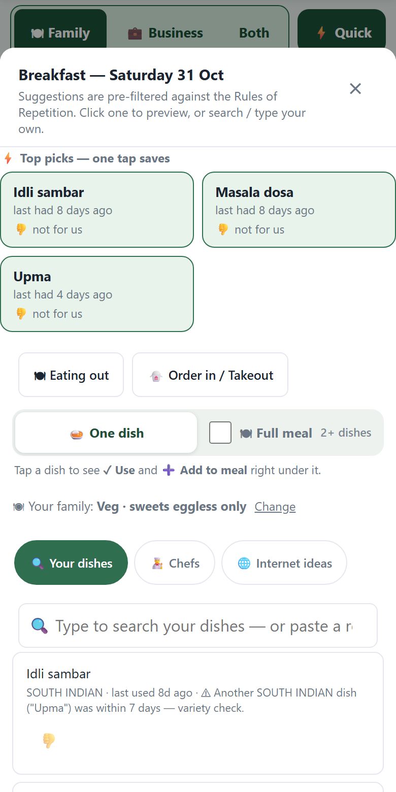 ClanBite dish picker with top picks