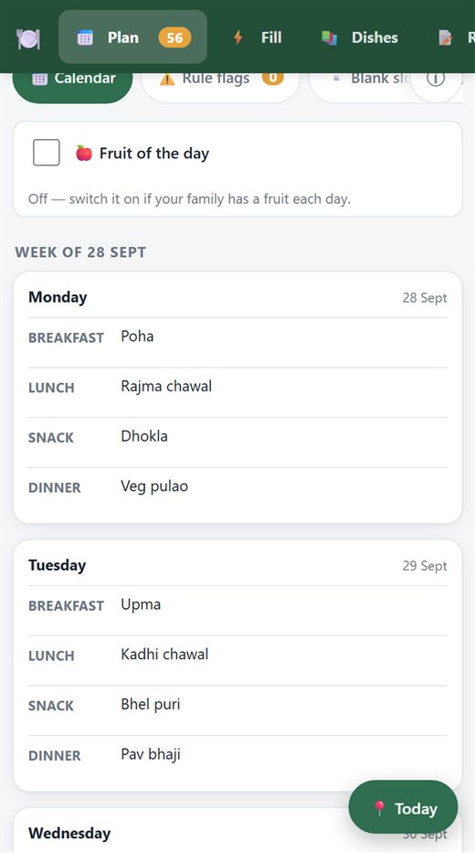 ClanBite family meal calendar on a phone